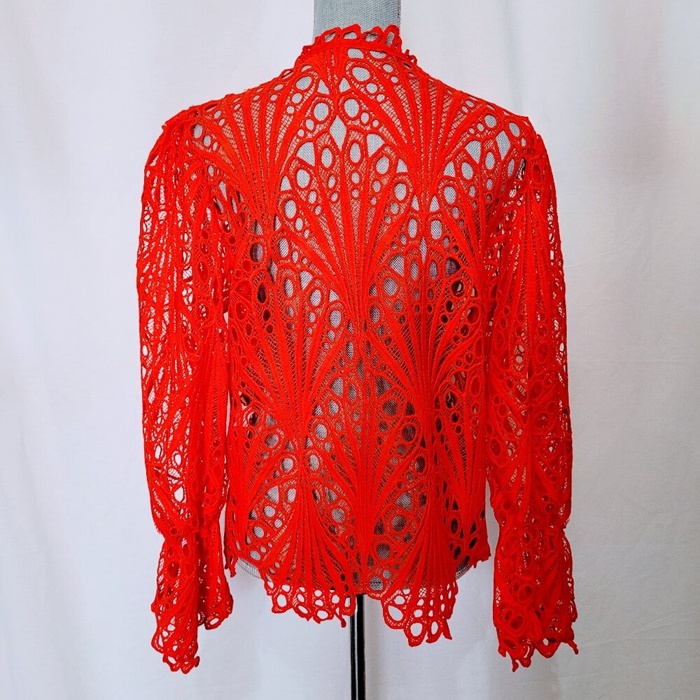 Lace/Crochet style Long Sleeve Red Top